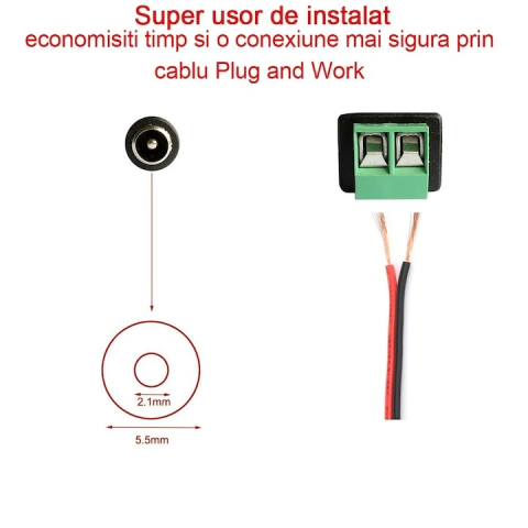Set 10 conectori alimentare CCTV DC 2.1/5.5 mm cu surub, 5 mufe mama si 5 mufe tata pentru camere supraveghere, DVR si benzi LED [4]