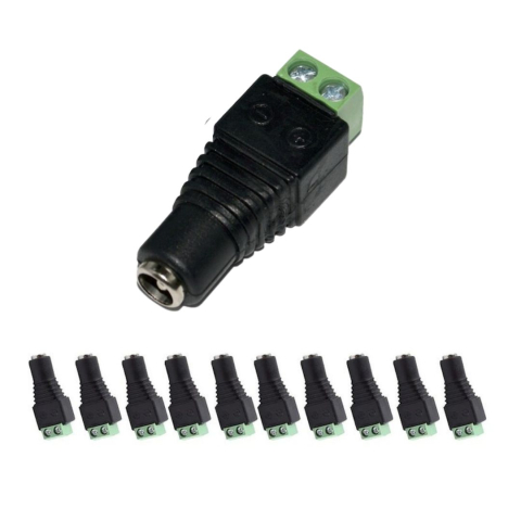 CASA & GRADINA - Set 10 conectori alimentare CCTV mama 2.1/5.5 mm cu prindere surub, adaptor alimentare camere supraveghere compatibil cablu alimentare sau UTP