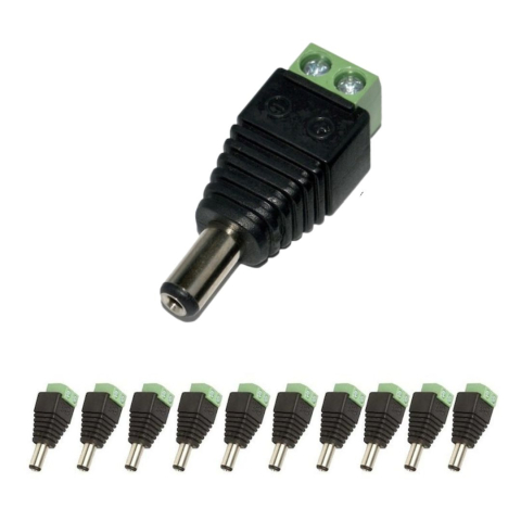 Set 10 conectori alimentare CCTV tip tata 2.1/5.5 mm cu prindere surub, adaptor pentru alimentare camere supraveghere compatibil cablu alimentare sau UTP