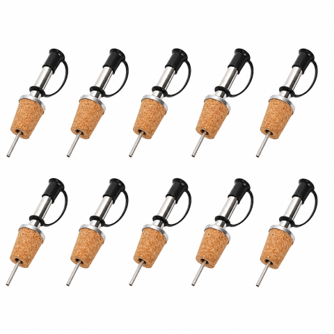 Diverse bucatarie - Set 10 dopuri dozatoare pentru sticle, 9.2 x 2.3 cm, inox, pluta naturala si capac silicon, accesorii pentru turnare controlata