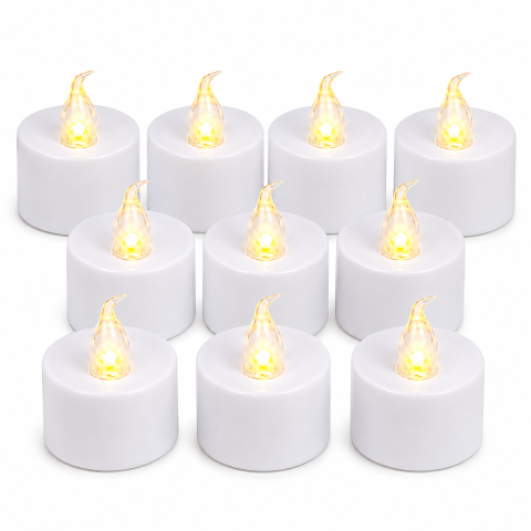 Set 10 lumanari decorative LED albe 3.7 x 3.8 cm, lumina galbena, flacara din plastic transparent, baterii AG4 incluse, pentru petreceri si decor interior [1]