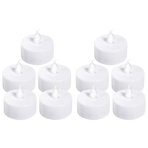 CASA & GRADINA - Set 10 lumanari decorative LED albe 3.7 x 3.8 cm, lumina galbena, flacara din plastic transparent, baterii AG4 incluse, pentru petreceri si decor interior