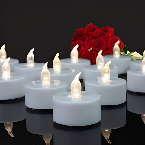 Set 10 lumanari decorative LED albe 3.7 x 3.8 cm, lumina galbena, flacara din plastic transparent, baterii AG4 incluse, pentru petreceri si decor interior [6]