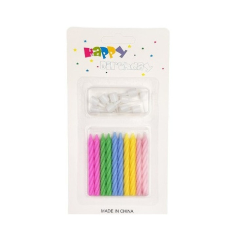 CASA & GRADINA - Set 10 lumanari spiralate pentru tort cu suport inclus, multicolore, 6.5 cm, parafina, accesorii aniversare pentru petreceri si zile de nastere