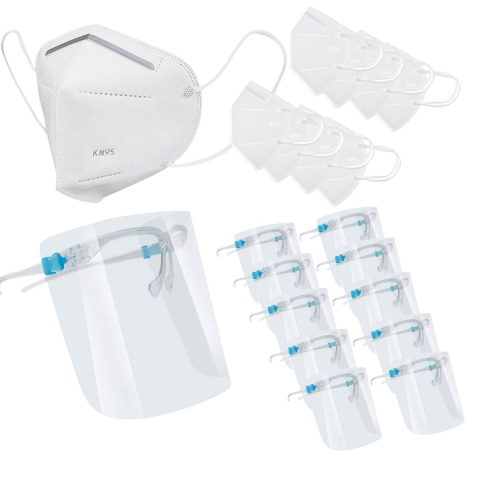 CASA & GRADINA - Set 10 masti de protectie KN95 si 10 viziere reutilizabile cu rama tip ochelari, pentru adulti, protectie completa
