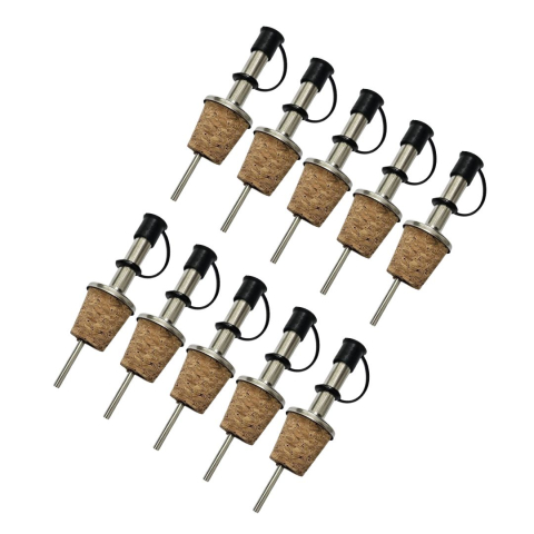 CASA & GRADINA - Set 10 picuratoare universale pentru sticle, 9.2 x 2.3 cm fiecare, inox, pluta naturala, capac din silicon, control precis al turnarii pentru bauturi si lichide alimentare