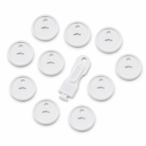Set 10 Protectii pentru Prize cu Cheie de Deblocare, Sistem Siguranta pentru Copii, ABS Rezistent, Montaj Usor, Alb, 3.7 x 2.3 cm
