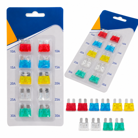 Set 10 sigurante auto tip lama, 10A-30A, pentru autoturisme, kit sigurante electrice auto, multicolor [1]