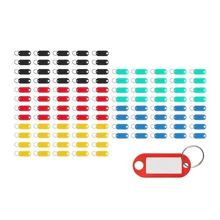 PAPETARIE & BIROTICA - Set 100 brelocuri multicolore, din plastic, cu eticheta, pentru chei