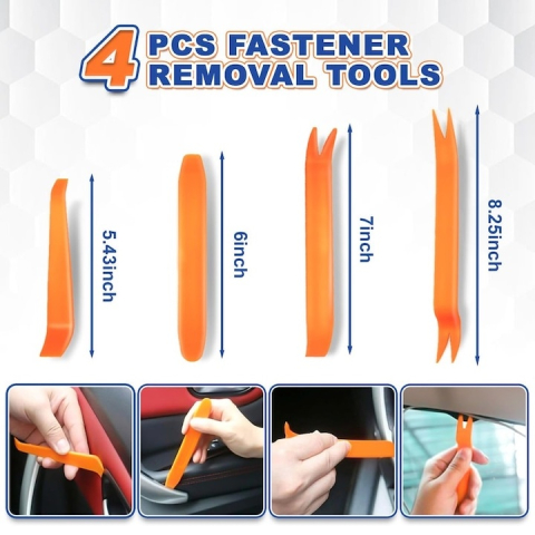 Set 100 cleme auto universale pentru caroserie, dimensiuni multiple, cu 4 unelte de indepartare, pentru bara, aripi, usi si panouri [2]