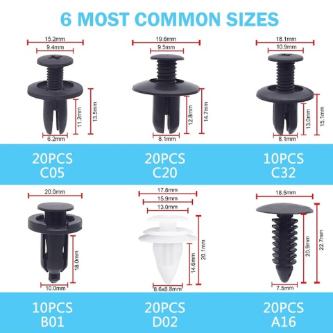 Set 100 cleme auto universale pentru caroserie, dimensiuni multiple, cu 4 unelte de indepartare, pentru bara, aripi, usi si panouri [1]