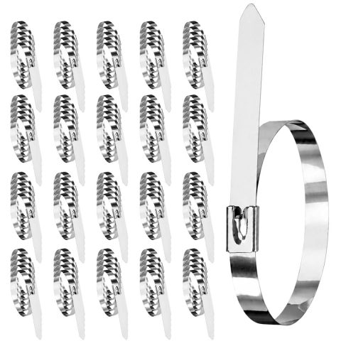 ARTICOLE AUTO - Set 100 coliere metalice inox 250 mm, bride autoblocante din otel inoxidabil pentru prinderea cablurilor, instalatiilor, tevilor si conductelor, rezistente la coroziune, uz profesional