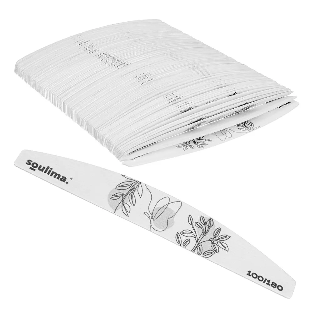Set 100 pile unghii, albe 18 x 3 cm, granulatie 100/180, forma curbata, hartie abraziva cu spuma si miez de intarire, pentru manichiura si pedichiura [4]