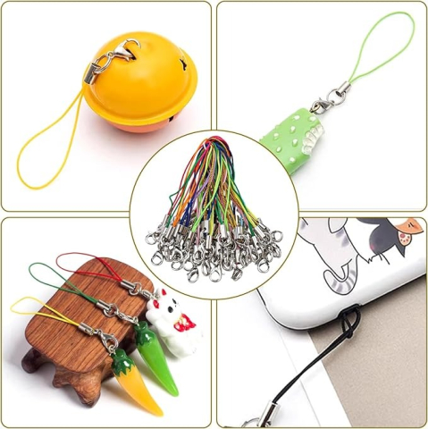 Set 100 snururi cu carabina pentru breloc, accesorii, poliester, multicolor [3]