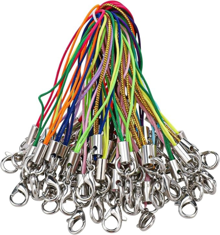 Mercerie - Set 100 snururi cu carabina pentru breloc, accesorii, poliester, multicolor