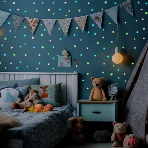 Set 100 stelute fosforescente, autoadezive, decoratiuni pentru camera copilului, plastic, 2.5 cm x 3.2 cm x 0.1 cm, multicolor [8]