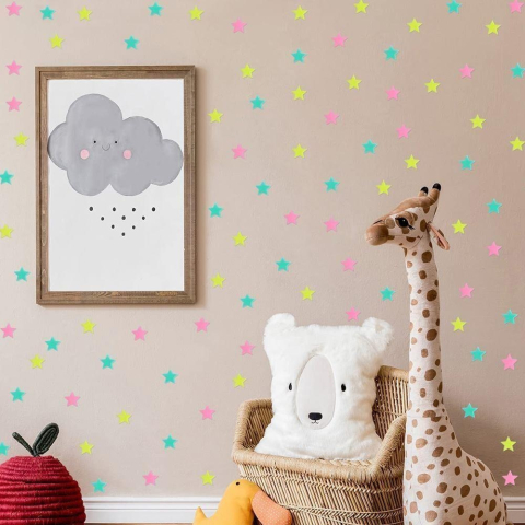 Set 100 stelute fosforescente, autoadezive, decoratiuni pentru camera copilului, plastic, 2.5 cm x 3.2 cm x 0.1 cm, multicolor [1]