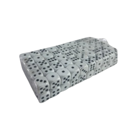 Table,Sah si Altele - Set 100 zaruri, albe cu puncte negre, latura 10 mm, pentru jocuri de societate sau jocuri de noroc