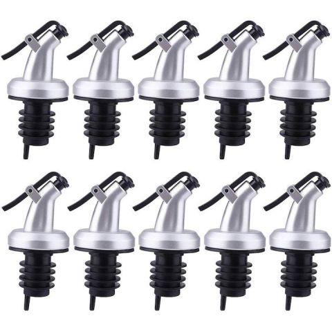 Diverse bucatarie - Set 10x Dop cu picurator pentru sticle de alcool, otet, ulei, 8.5 x 3 cm, plastic/cauciuc, negru/argintiu