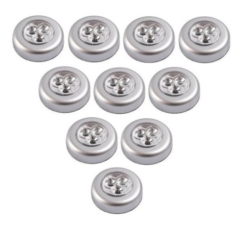 ELECTRONICE - Set 10x Lampa universala autoadeziva cu 3 LED-uri, utilizare baterii de tip AAA - Argintiu