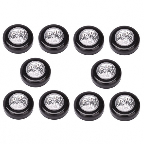 Iluminat LED - Set 10x Lampa universala autoadeziva cu 3 LED-uri, utilizare baterii de tip AAA - Negru