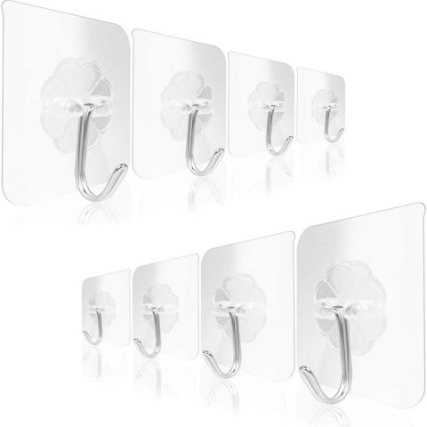 CASA & GRADINA - Set 12 carlige adezive transparente, rezistente, multifunctionale, plastic, metal