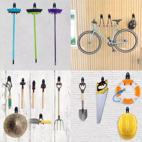 Set 12 carlige metalice perete pentru organizare garaj, suport scule, bicicleta, furtun, montaj inclus, negru portocaliu [2]