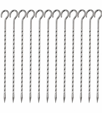 CASA & GRADINA - Set 12 frigarui metalice argintii 35 cm x 5 mm, tepuse pentru gratar BBQ