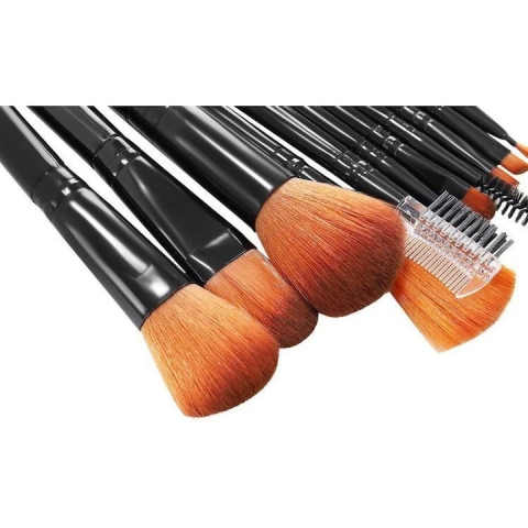 Set 12 pensule de machiaj, cu suport, peri sintetici, colectie completa pentru ten, ochi si buze, negru [4]