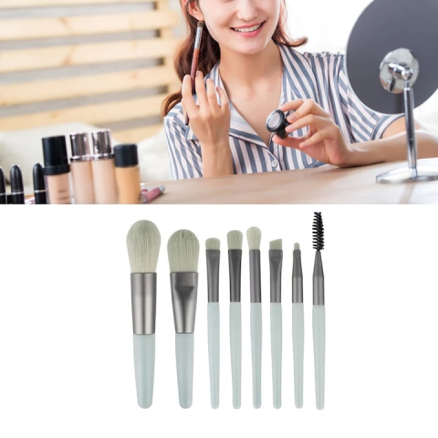 Set 8 pensule machiaj, fard, sprancene, fond de ten, pudra, peri sintetici, maner plastic, verzi [2]