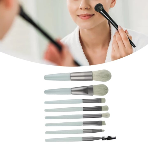 Set 8 pensule machiaj, fard, sprancene, fond de ten, pudra, peri sintetici, maner plastic, verzi [1]