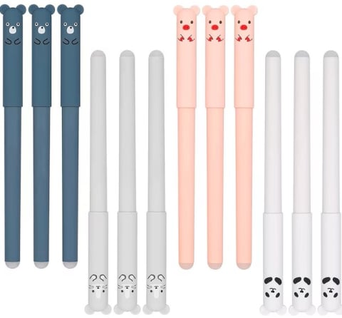 Diverse accesorii papetarie - Set 12 pixuri multicolore 14.5 cm scrie-sterge cu cerneala albastra, varf 0.5 mm