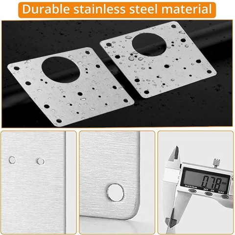 Set 12 placi pentru repararea balamalelor mobilier, inox rezistent, 72 suruburi incluse, 9 x 9 cm, argintiu [3]