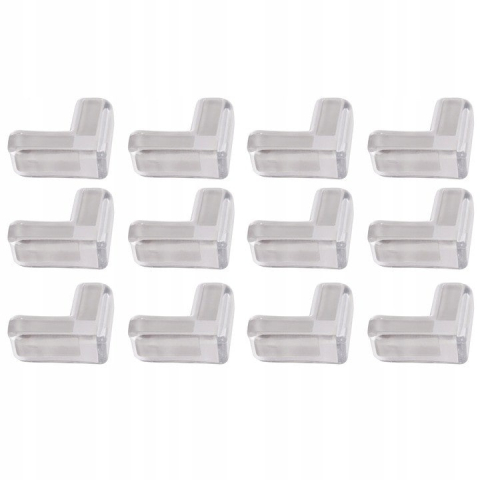 Protectie mobilier - Set 12 protectii colturi pentru mobilier, cu adeziv, PVC, transparente, 4 x 4 x 1.3 cm
