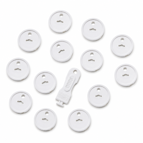 Set 12 Protectii pentru Prize cu Cheie de Deblocare, Sistem de Siguranta pentru Copii, Capace Protectie din ABS, Alb, 3.7 x 2.3 cm [1]