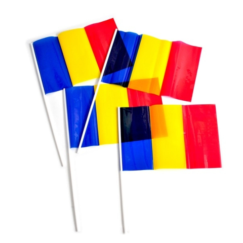 Set 12 steaguri de mana Romania 20 x 30 cm, tricolor, poliester, cu suport, pentru evenimente si serbari [1]