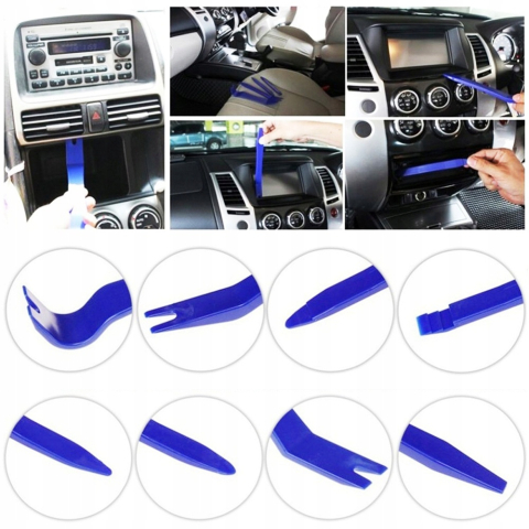 Set 12 unelte pentru demontare tapiterie auto, extractoare clipsuri si ornamente, plastic si metal, albastru, cu husa pentru organizare [2]