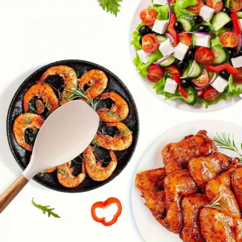 Set 12 ustensile pentru bucatarie, silicon/lemn, antiaderente, suport inclus, alb  [12]