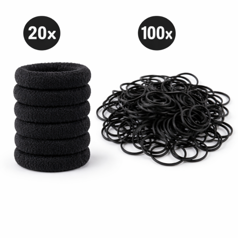 Set 120 elastice par negre, 20 textile + 100 cauciuc, cutie cu agatatoare, organizare practica [2]
