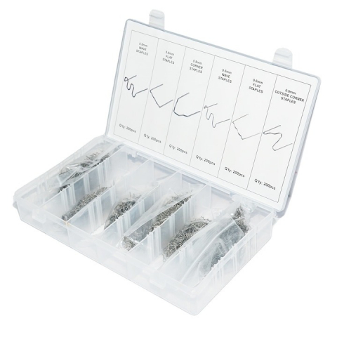 Set 1200 capse, clemec pentru pistol de lipit in cutie PVC, reparat si sudat plastic, 6 modele, 0.6, 0.8 mm [1]