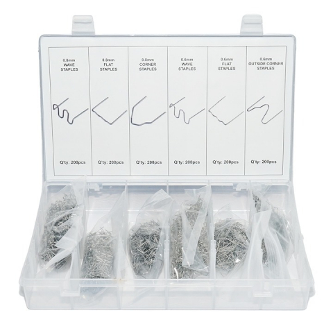 Diverse Unelte - Set 1200 capse, clemec pentru pistol de lipit in cutie PVC, reparat si sudat plastic, 6 modele, 0.6, 0.8 mm