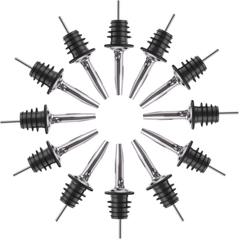 Diverse bucatarie - Set 12x Dop cu picurator pentru bauturi, otel inoxidabil, 10.8 x 2.9 cm, negru