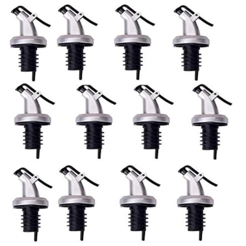 Diverse bucatarie - Set 12x Dop cu picurator pentru sticle de alcool, otet, ulei, 8.5 x 3 cm, plastic/cauciuc, negru/argintiu