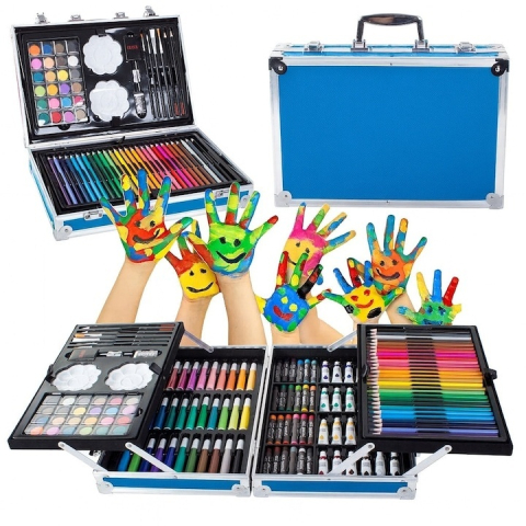 JOCURI ȘI JUCĂRII - Set 145 piese pictura si desen, cu gentuta tip geamantan, maner rezistent, 34 x 23 x 9 cm