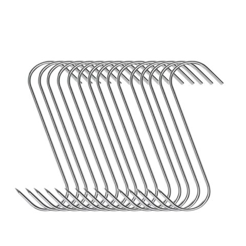 Diverse bucatarie - Set 15 carlige de agatare carne, argintii 13.5 cm, grosime 3 mm, otel inoxidabil forma S cu extremitate penetranta, pentru afumare si preparate traditionale