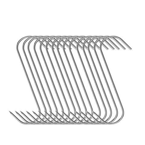 CASA & GRADINA - Set 15 carlige pentru preparate afumate, argintii 14 cm, grosime 3 mm, otel inoxidabil forma S cu varf pentru perforare, pentru agatare, maturare si procesare