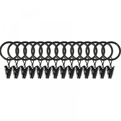 CASA & GRADINA - Set 15 inele metalice cu clema de agatat pentru perdele, draperii, diametru 22 mm - Negru