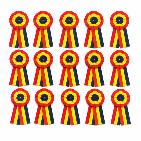Sanuri incaltaminte - Set 15 insigne textile Tricolor Romania, cocarde cu drapel romanesc, material textil, sistem de prindere, 5,3 x 3 cm fiecare, multicolor