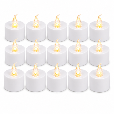 Set 15 lumanari decorative LED albe 3.7 x 3.8 cm, lumina galbena, flacara transparenta, 45 baterii AG4 incluse, decor fara foc pentru casa si evenimente [1]