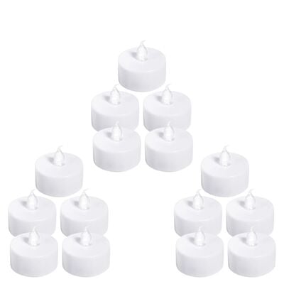Set 15 lumanari decorative LED albe 3.7 x 3.8 cm, lumina galbena, flacara transparenta, 45 baterii AG4 incluse, decor fara foc pentru casa si evenimente